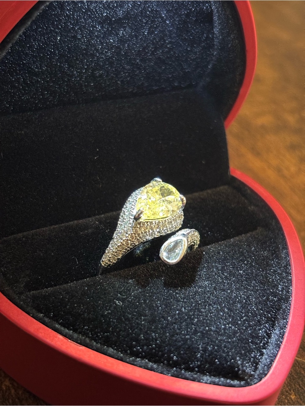 Yellow Pear-Cut Pavé Statement Ring - Women Jewelry